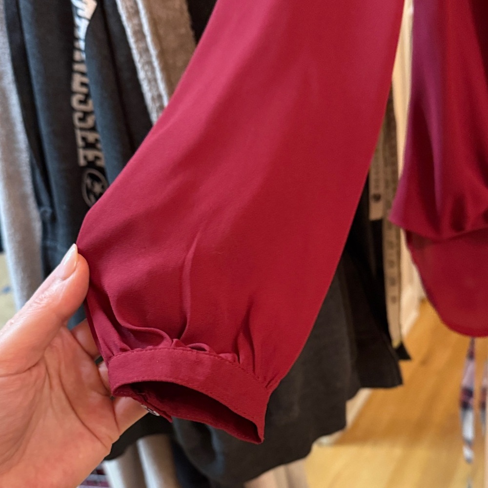 VENUS Deep Red Blouse with Black Lace Accent - Picture 3 of 6